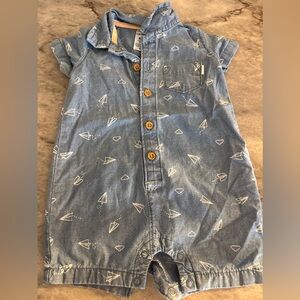Carter's Blue Bodysuit with White Paper Plane Print